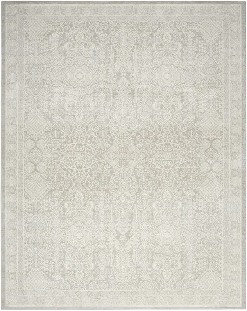 Ivory And Silver Floral Distressed Non Skid Area Rug Photo 6