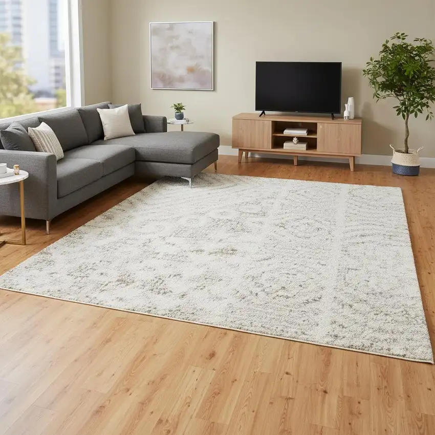 Ivory And Silver Floral Distressed Non Skid Area Rug Photo 1