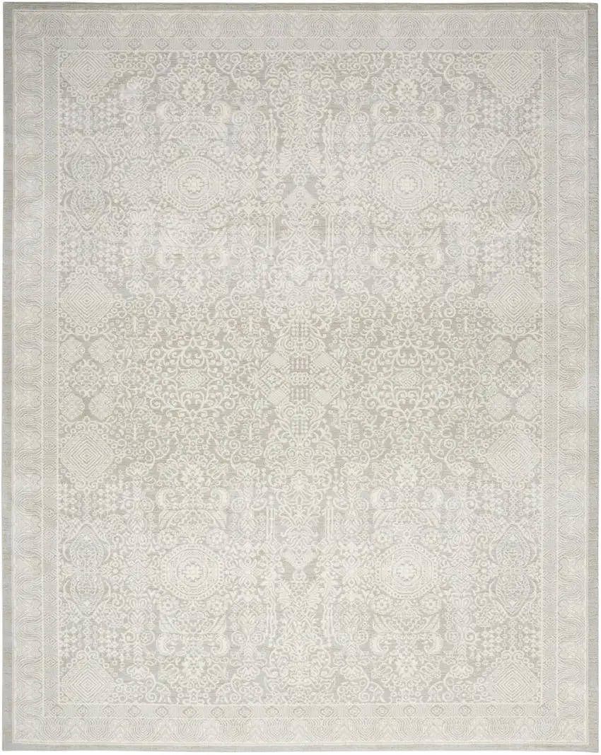 Ivory And Silver Floral Distressed Non Skid Area Rug Photo 5