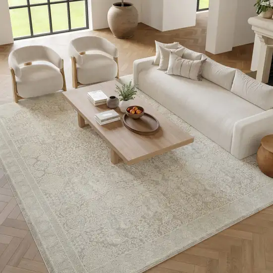 Ivory And Silver Floral Distressed Non Skid Area Rug Photo 3