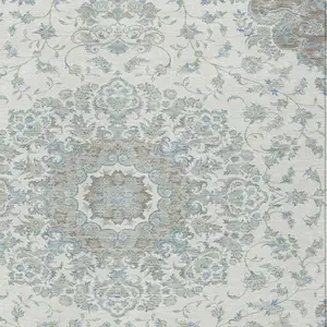 Photo of Ivory And Silver Floral Medallion Washable Indoor Outdoor Area Rug