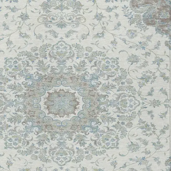 Ivory And Silver Floral Medallion Washable Indoor Outdoor Area Rug Photo 2