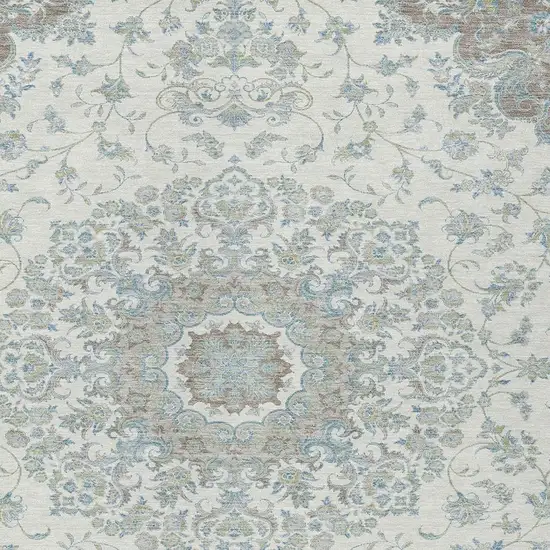 Ivory And Silver Floral Medallion Washable Indoor Outdoor Area Rug Photo 2