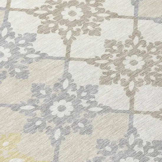 Ivory And Silver Floral Medallion Washable Indoor Outdoor Area Rug Photo 4