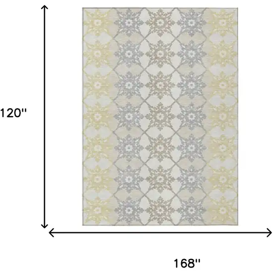 Ivory And Silver Floral Medallion Washable Indoor Outdoor Area Rug Photo 5