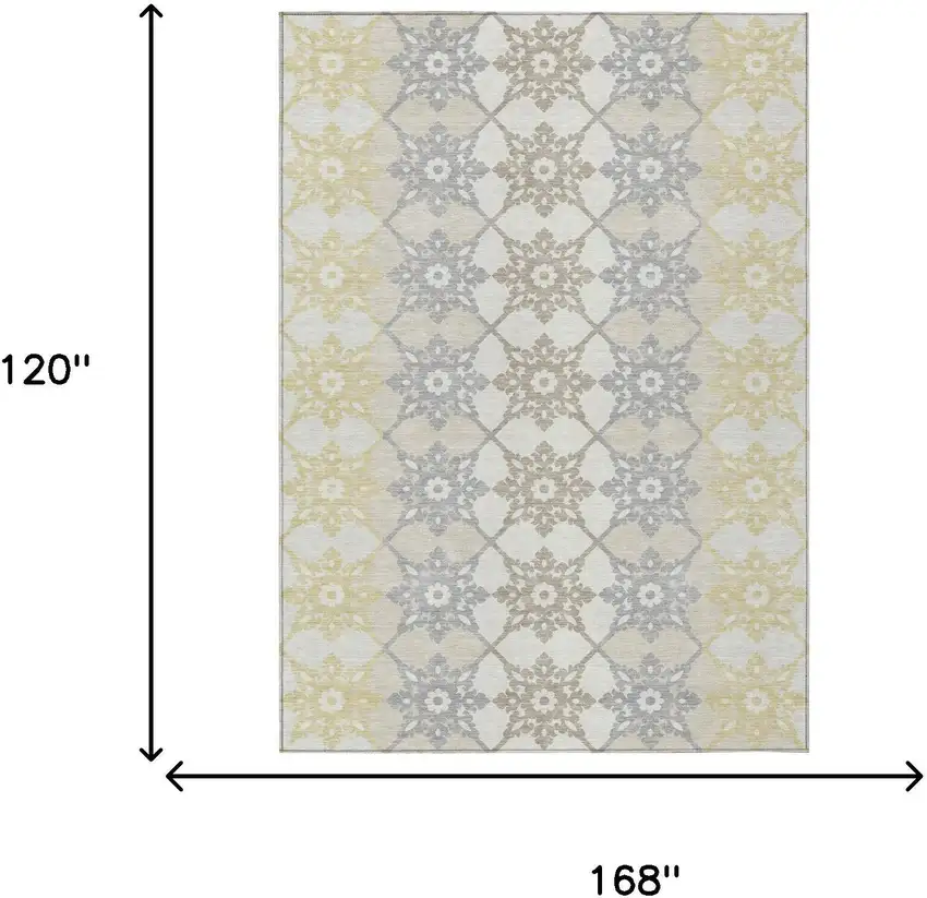 Ivory And Silver Floral Medallion Washable Indoor Outdoor Area Rug Photo 5
