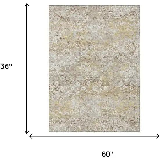 Ivory And Silver Floral Medallion Washable Indoor Outdoor Area Rug Photo 5