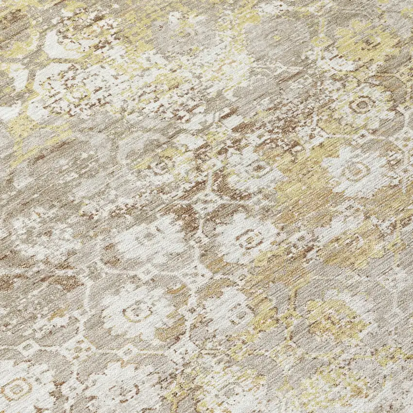 Ivory And Silver Floral Medallion Washable Indoor Outdoor Area Rug Photo 4