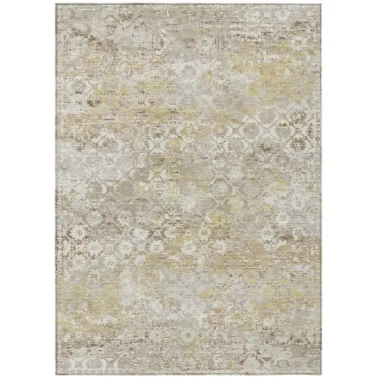 Ivory And Silver Floral Medallion Washable Indoor Outdoor Area Rug Photo 2