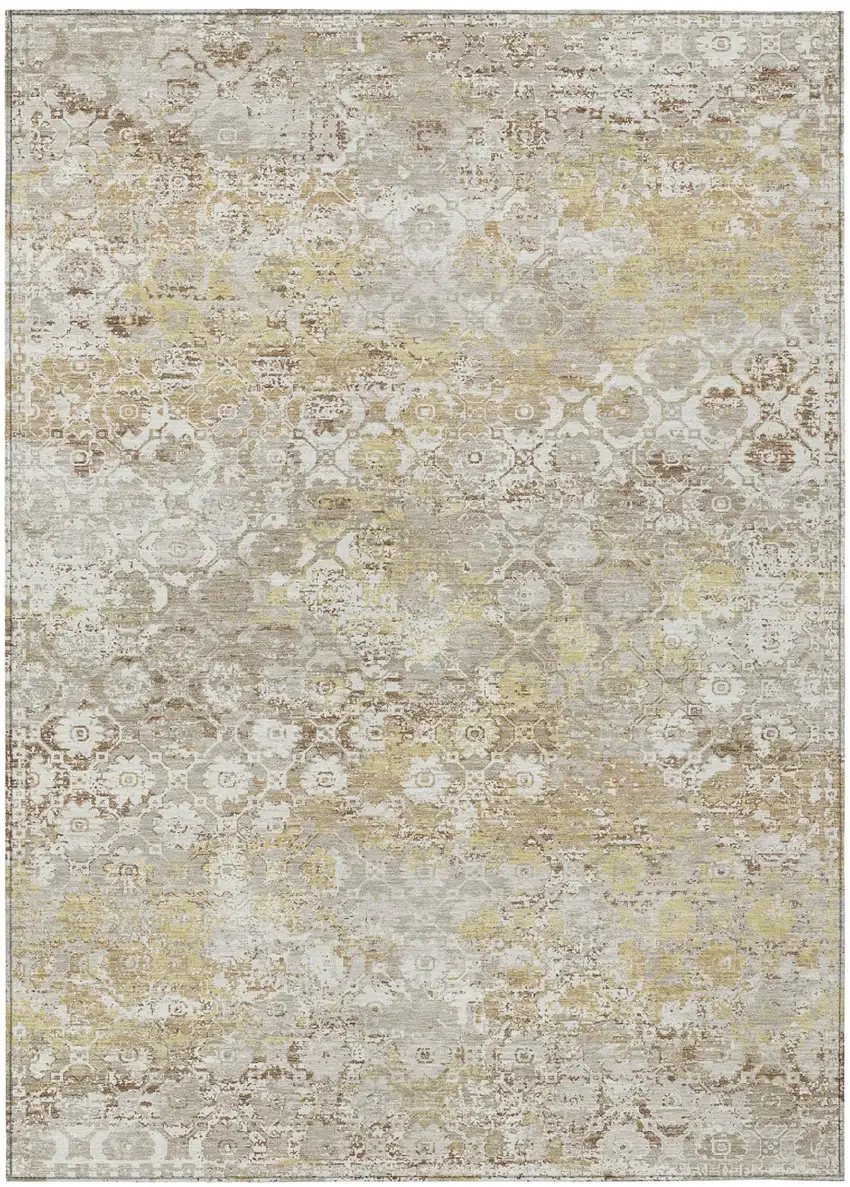Ivory And Silver Floral Medallion Washable Indoor Outdoor Area Rug Photo 2