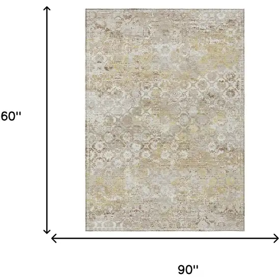 Ivory And Silver Floral Medallion Washable Indoor Outdoor Area Rug Photo 5