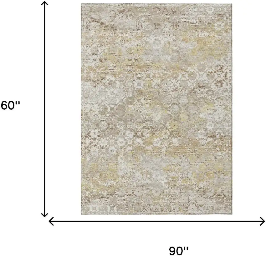 Ivory And Silver Floral Medallion Washable Indoor Outdoor Area Rug Photo 5