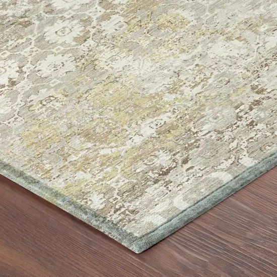 Ivory And Silver Floral Medallion Washable Indoor Outdoor Area Rug Photo 3