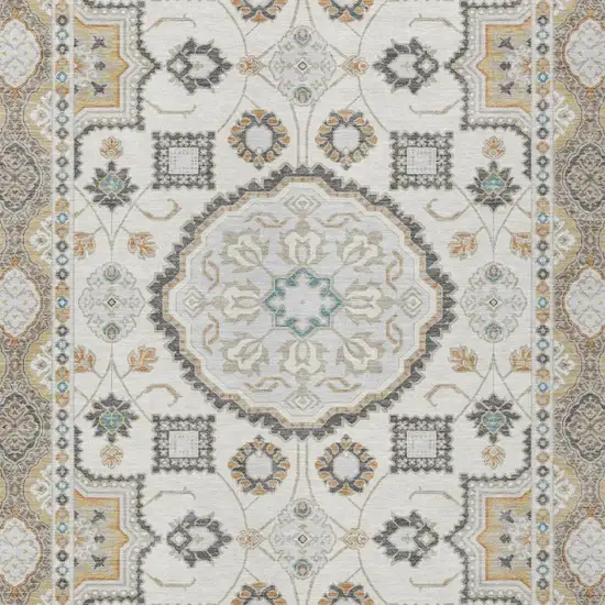 Ivory And Silver Floral Medallion Washable Indoor Outdoor Area Rug Photo 3