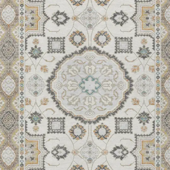 Ivory And Silver Floral Medallion Washable Indoor Outdoor Area Rug Photo 2