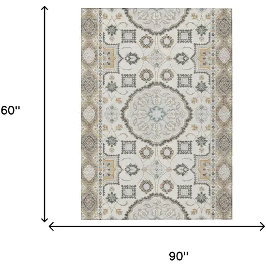 Ivory And Silver Floral Medallion Washable Indoor Outdoor Area Rug Photo 6