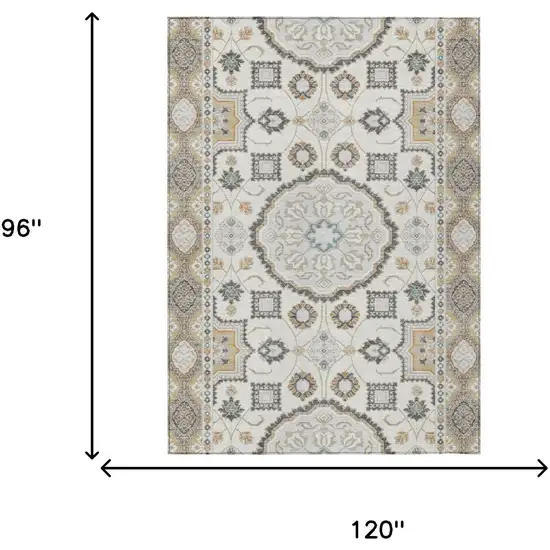 Ivory And Silver Floral Medallion Washable Indoor Outdoor Area Rug Photo 6