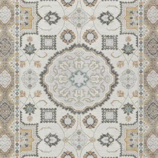 Ivory And Silver Floral Medallion Washable Indoor Outdoor Area Rug Photo 1