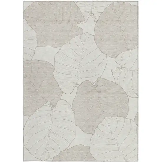 Ivory And Silver Floral Washable Indoor Outdoor Area Rug Photo 3