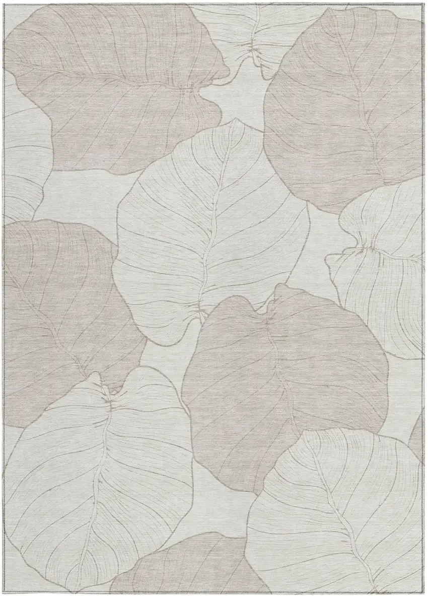 Ivory And Silver Floral Washable Indoor Outdoor Area Rug Photo 3