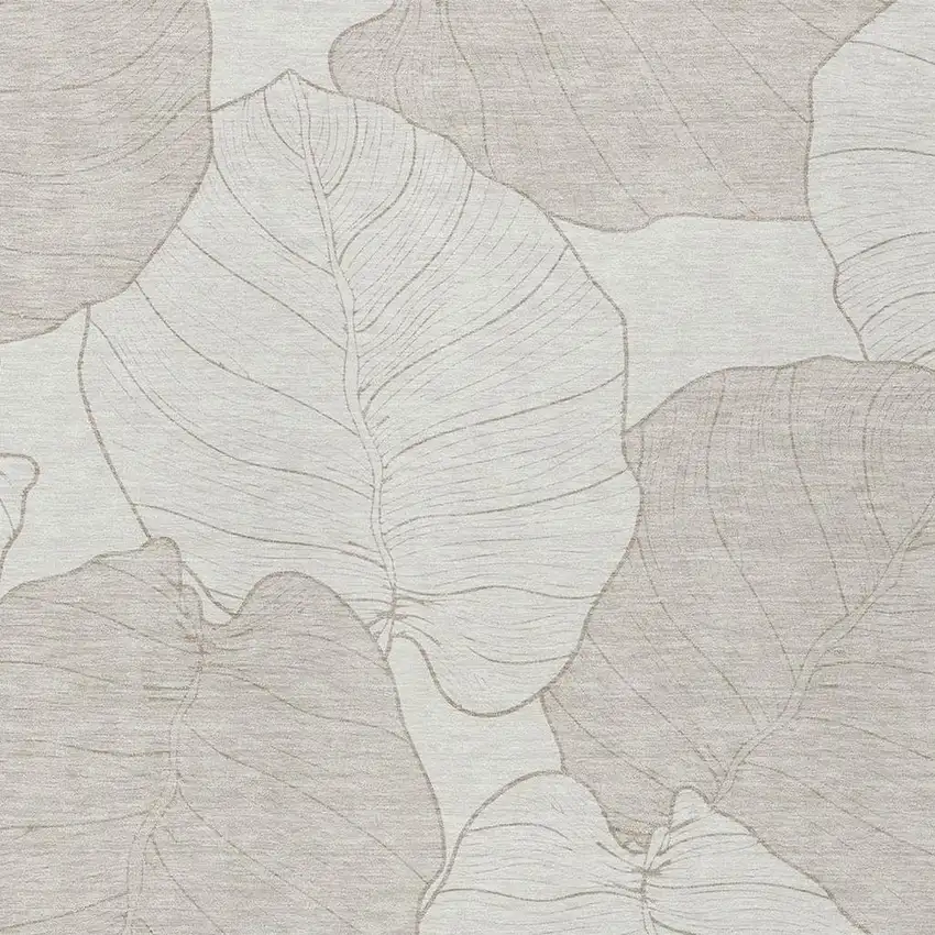 Ivory And Silver Floral Washable Indoor Outdoor Area Rug Photo 2