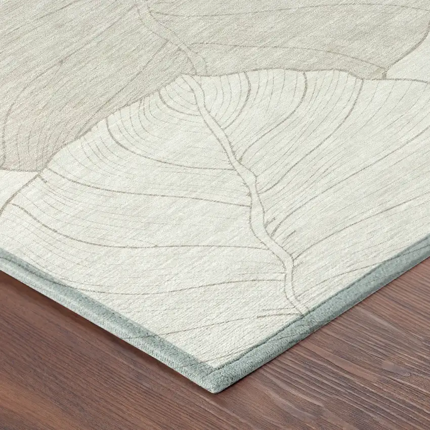 Ivory And Silver Floral Washable Indoor Outdoor Area Rug Photo 8