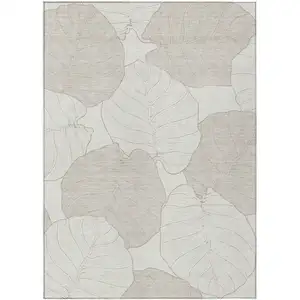 Photo of Ivory And Silver Floral Washable Indoor Outdoor Area Rug