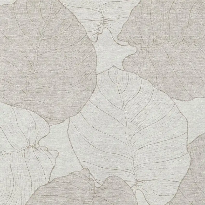 Ivory And Silver Floral Washable Indoor Outdoor Area Rug Photo 2