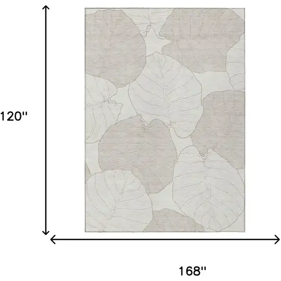 Ivory And Silver Floral Washable Indoor Outdoor Area Rug Photo 6