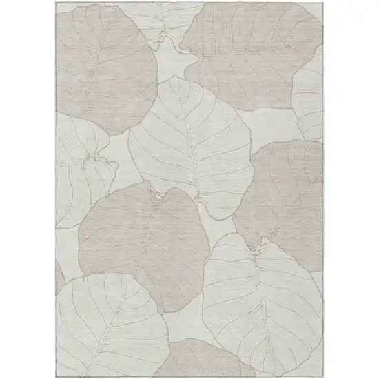 Ivory And Silver Floral Washable Indoor Outdoor Area Rug Photo 1