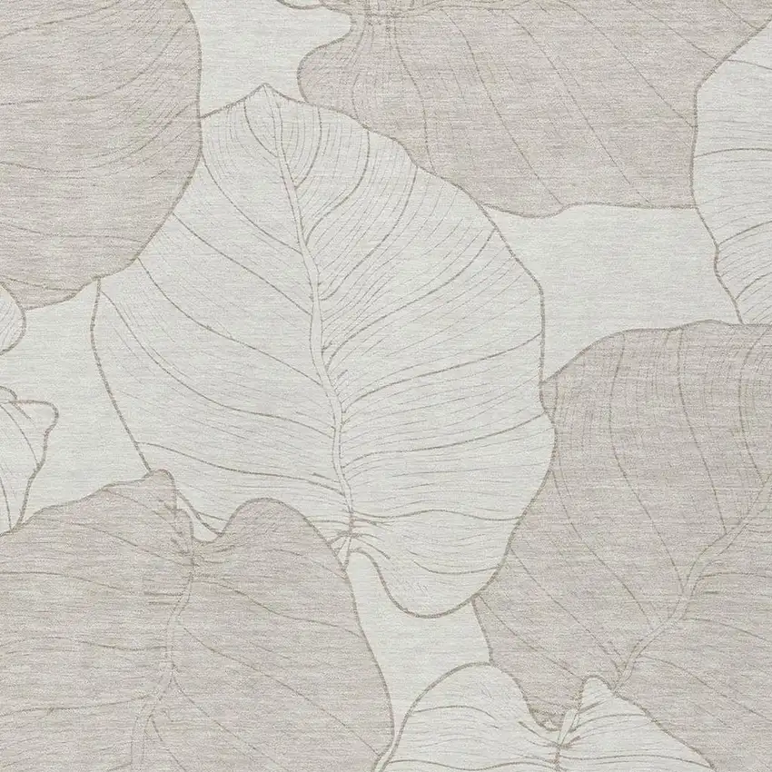 Ivory And Silver Floral Washable Indoor Outdoor Area Rug Photo 2