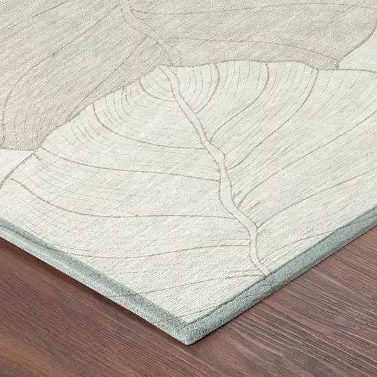 Ivory And Silver Floral Washable Indoor Outdoor Area Rug Photo 8