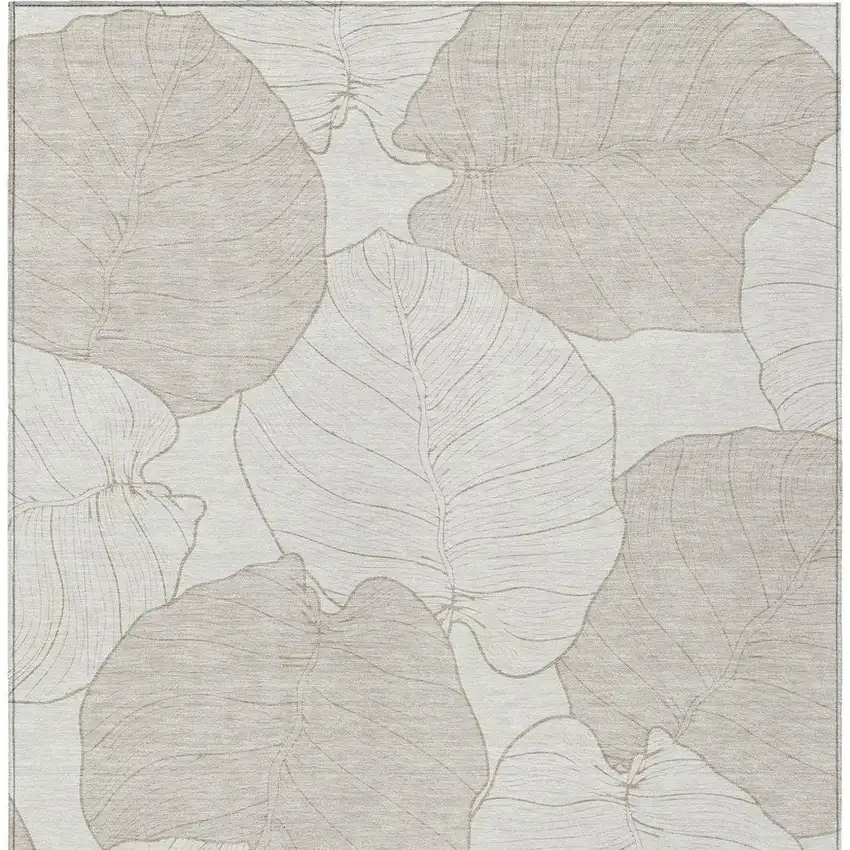 Ivory And Silver Floral Washable Indoor Outdoor Area Rug Photo 3