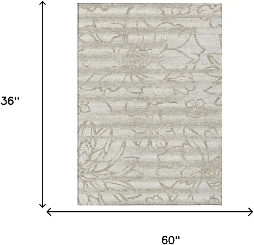 Ivory And Silver Floral Washable Indoor Outdoor Area Rug Photo 5