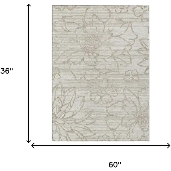 Ivory And Silver Floral Washable Indoor Outdoor Area Rug Photo 5