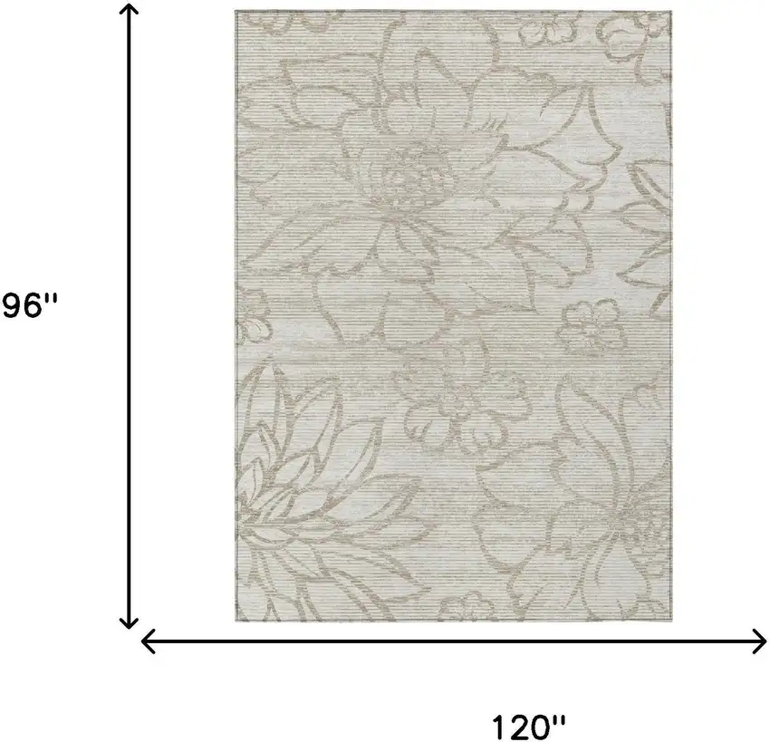 Ivory And Silver Floral Washable Indoor Outdoor Area Rug Photo 5