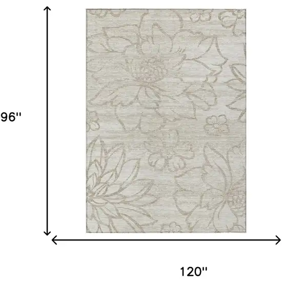 Ivory And Silver Floral Washable Indoor Outdoor Area Rug Photo 5