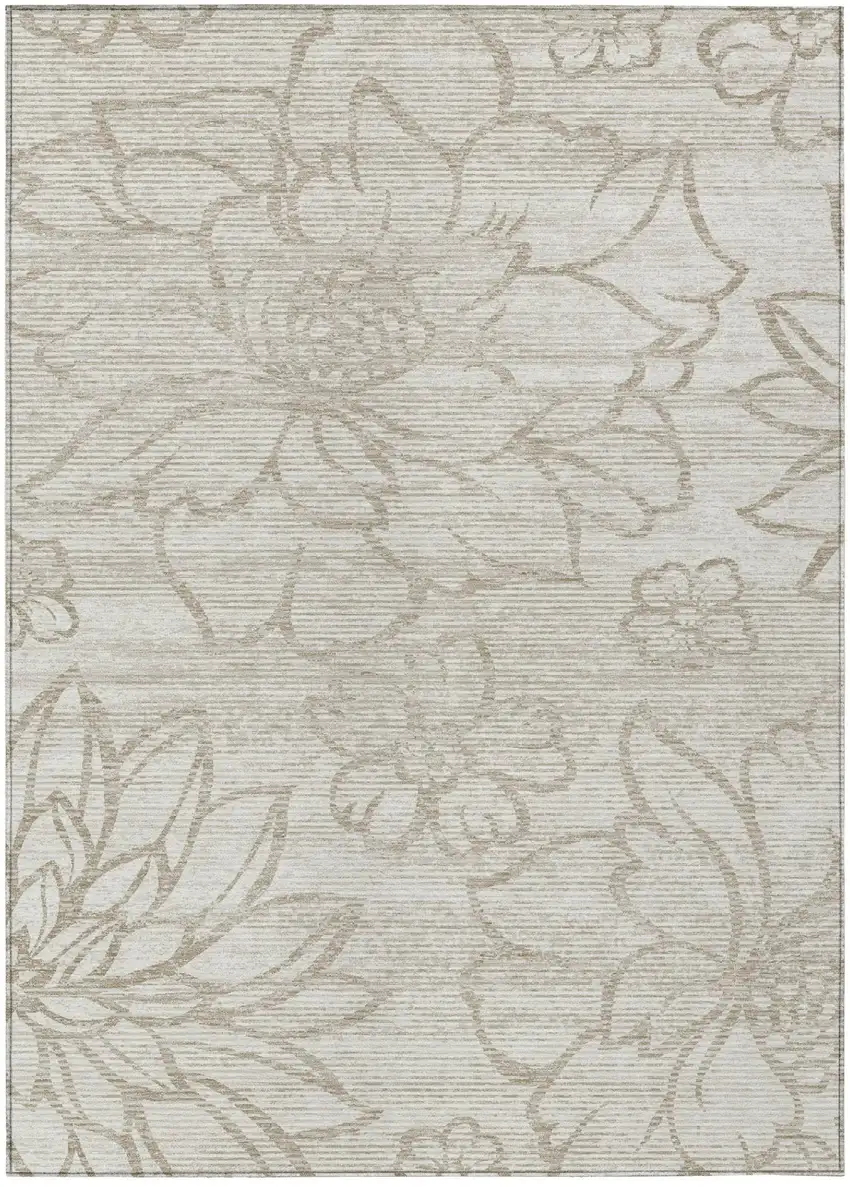 Ivory And Silver Floral Washable Indoor Outdoor Area Rug Photo 2
