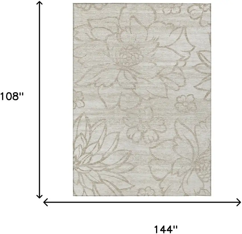Ivory And Silver Floral Washable Indoor Outdoor Area Rug Photo 5