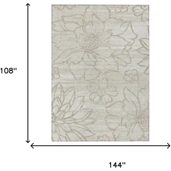 Ivory And Silver Floral Washable Indoor Outdoor Area Rug Photo 5