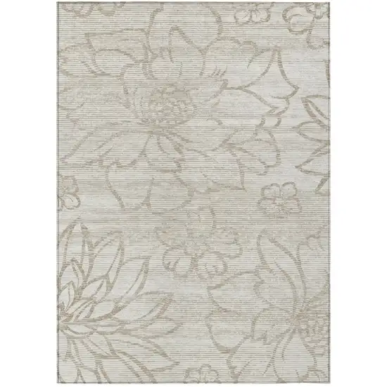 Ivory And Silver Floral Washable Indoor Outdoor Area Rug Photo 2