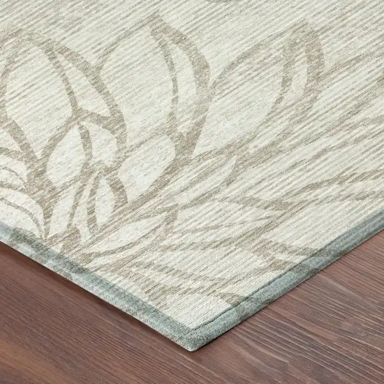 Ivory And Silver Floral Washable Indoor Outdoor Area Rug Photo 3