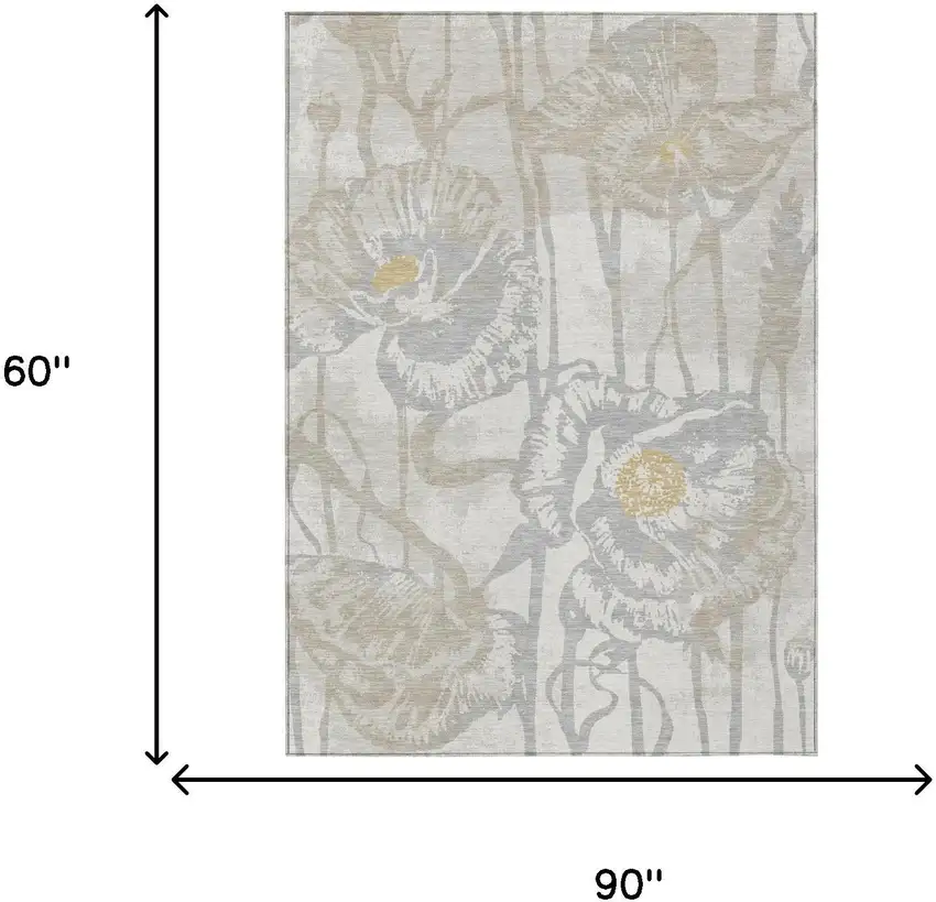 Ivory And Silver Floral Washable Indoor Outdoor Area Rug Photo 6
