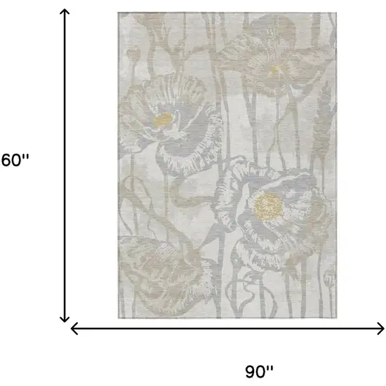 Ivory And Silver Floral Washable Indoor Outdoor Area Rug Photo 6