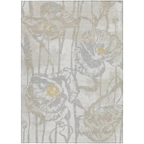 Ivory And Silver Floral Washable Indoor Outdoor Area Rug Photo 3