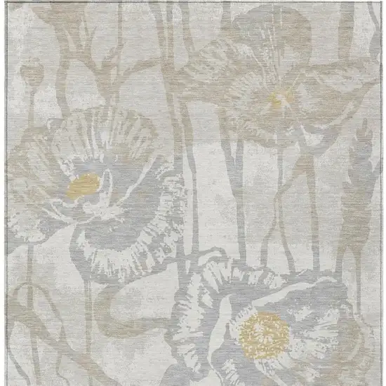 Ivory And Silver Floral Washable Indoor Outdoor Area Rug Photo 1