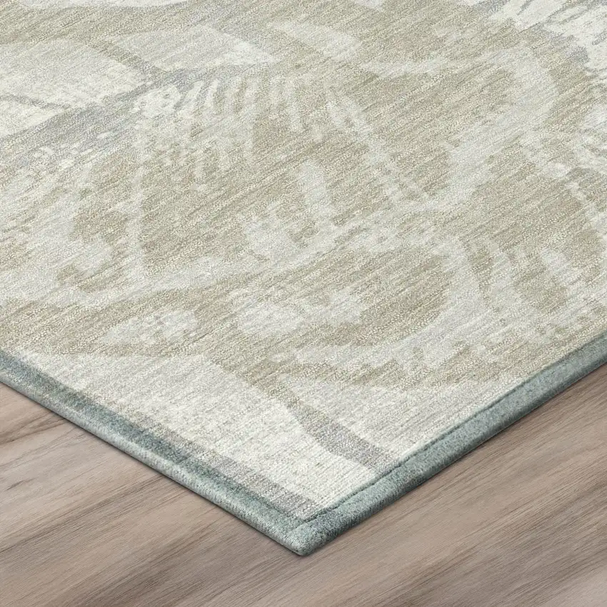 Ivory And Silver Floral Washable Indoor Outdoor Area Rug Photo 4