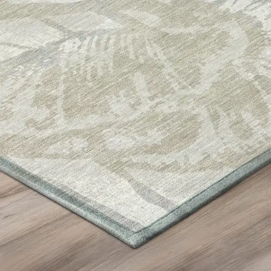 Ivory And Silver Floral Washable Indoor Outdoor Area Rug Photo 4