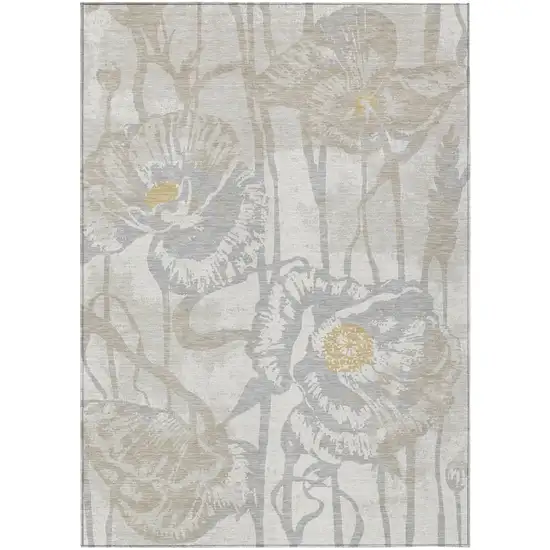 Ivory And Silver Floral Washable Indoor Outdoor Area Rug Photo 2