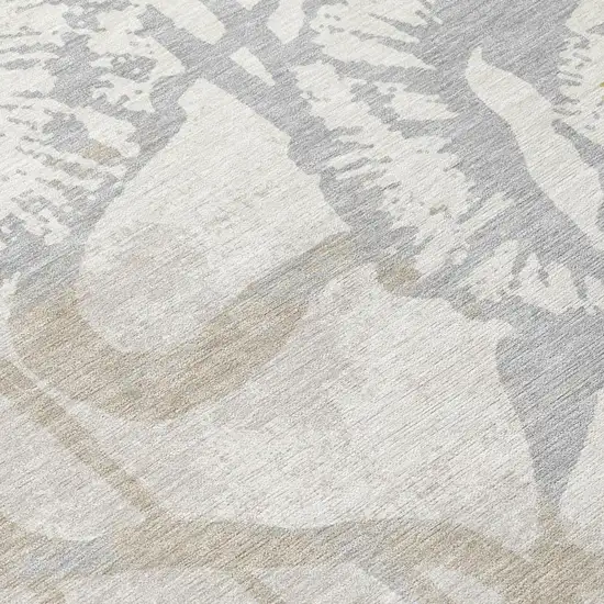 Ivory And Silver Floral Washable Indoor Outdoor Area Rug Photo 5